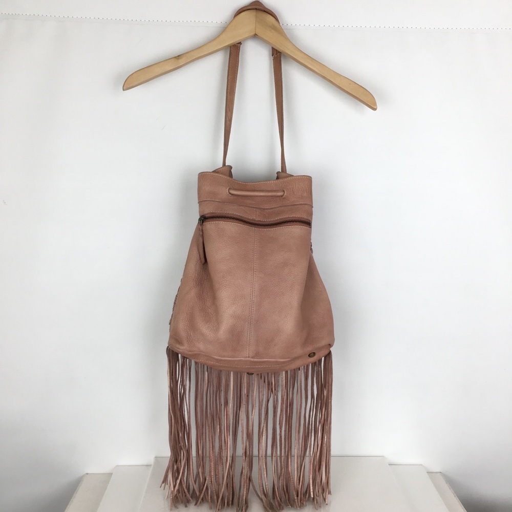 Amsterdam Heritage Boho Leather Fringe Hobo Bag in Blush From Sundance Catalog - Picture 7 of 16